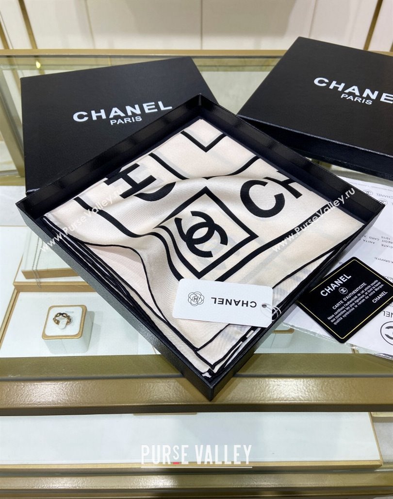 Chanel Silk Sqaure Scarf 90x90cm White 2024 061905 (A-240619085)