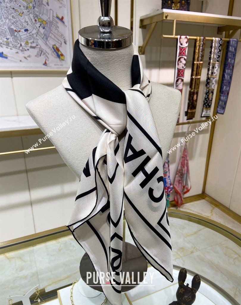 Chanel Silk Sqaure Scarf 90x90cm White 2024 061905 (A-240619085)