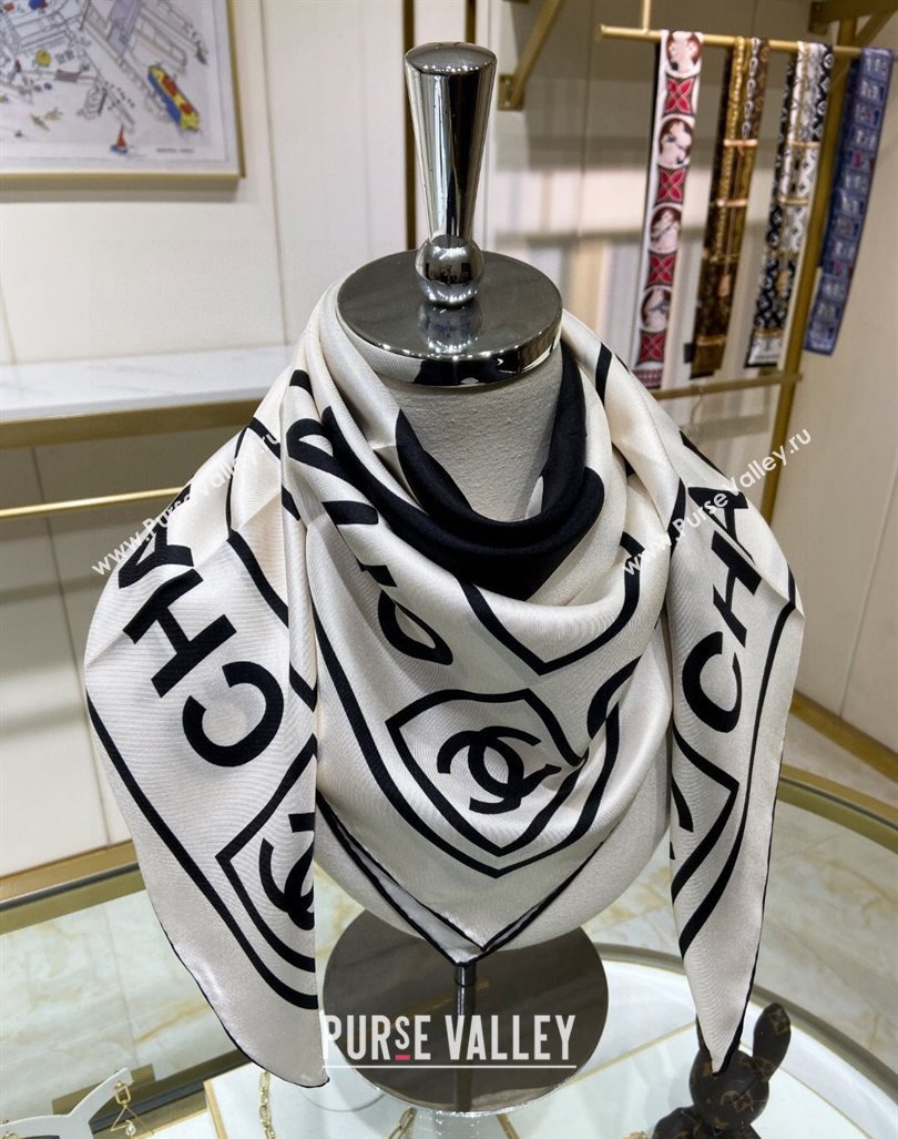 Chanel Silk Sqaure Scarf 90x90cm White 2024 061905 (A-240619085)