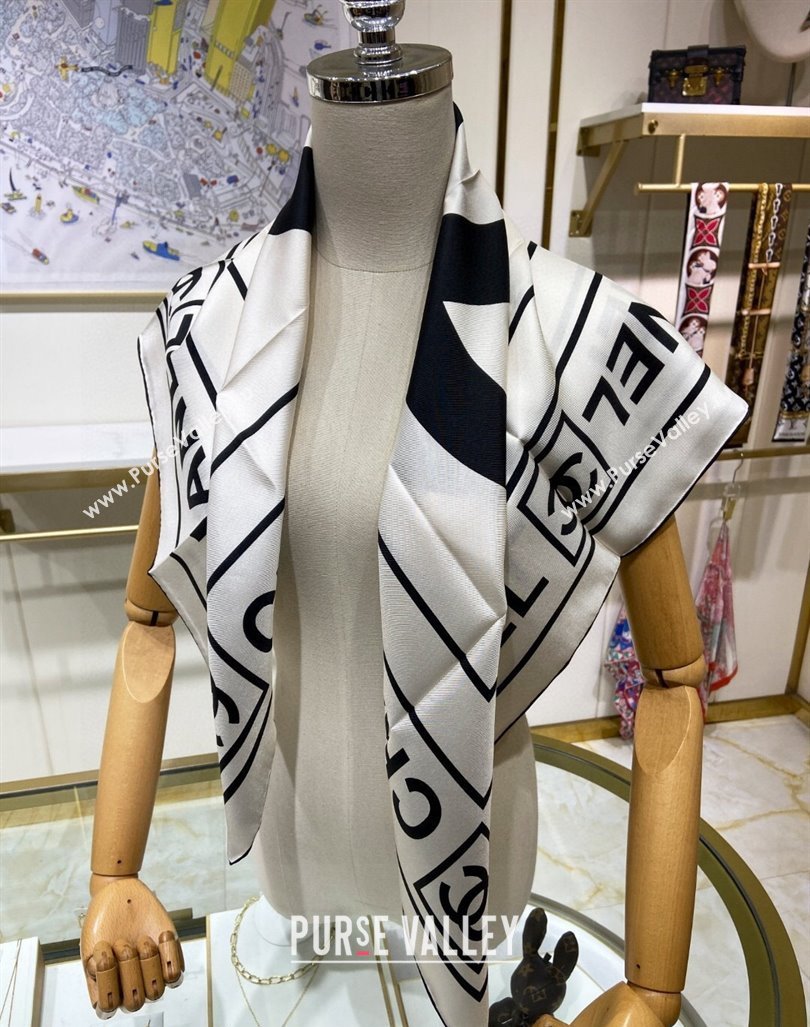 Chanel Silk Sqaure Scarf 90x90cm White 2024 061905 (A-240619085)