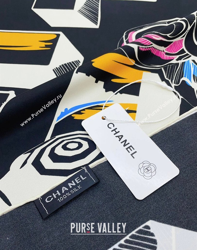 Chanel Silk Square Scarf 90x90cm Black 2024 CH071003 (A-240710099)