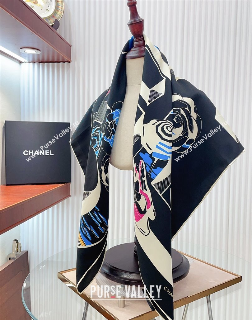 Chanel Silk Square Scarf 90x90cm Black 2024 CH071003 (A-240710099)