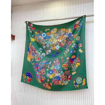 Hermes Flora Map Silk Square Scarf 90x90cm Green 2024 (A-240710102)