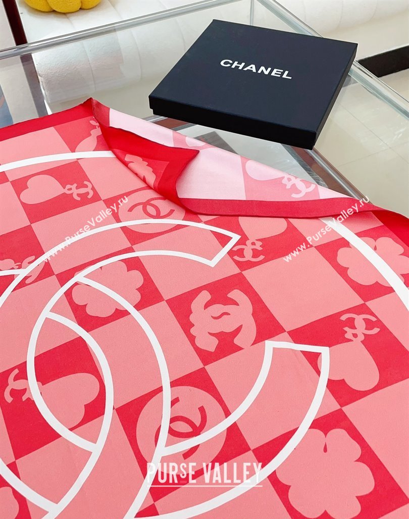 Chanel Silk Square Scarf 90x90cm Pink 2024 CH071001 (A-240710090)