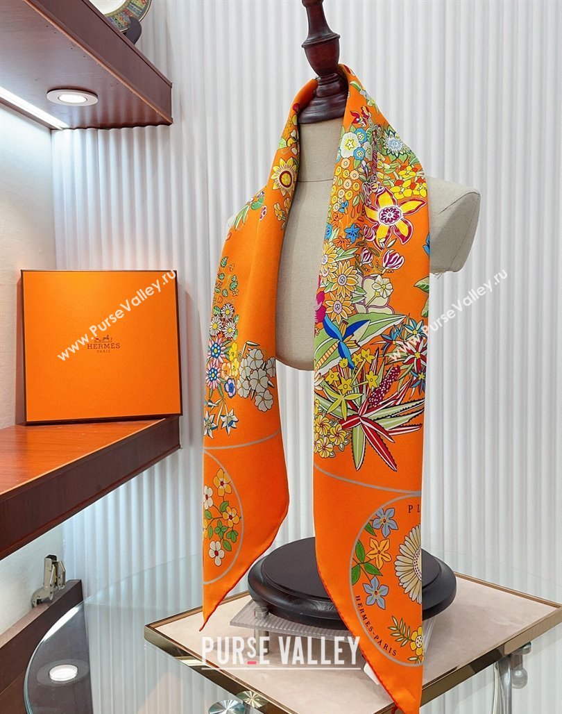 Hermes Flora Map Silk Square Scarf 90x90cm Orange 2024 (A-240710104)