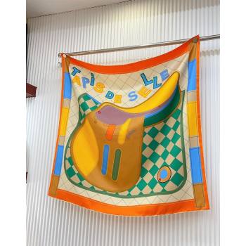 Hermes Tapis De Selle Silk Square Scarf 90x90cm Yellow 2024 (A-240710101)