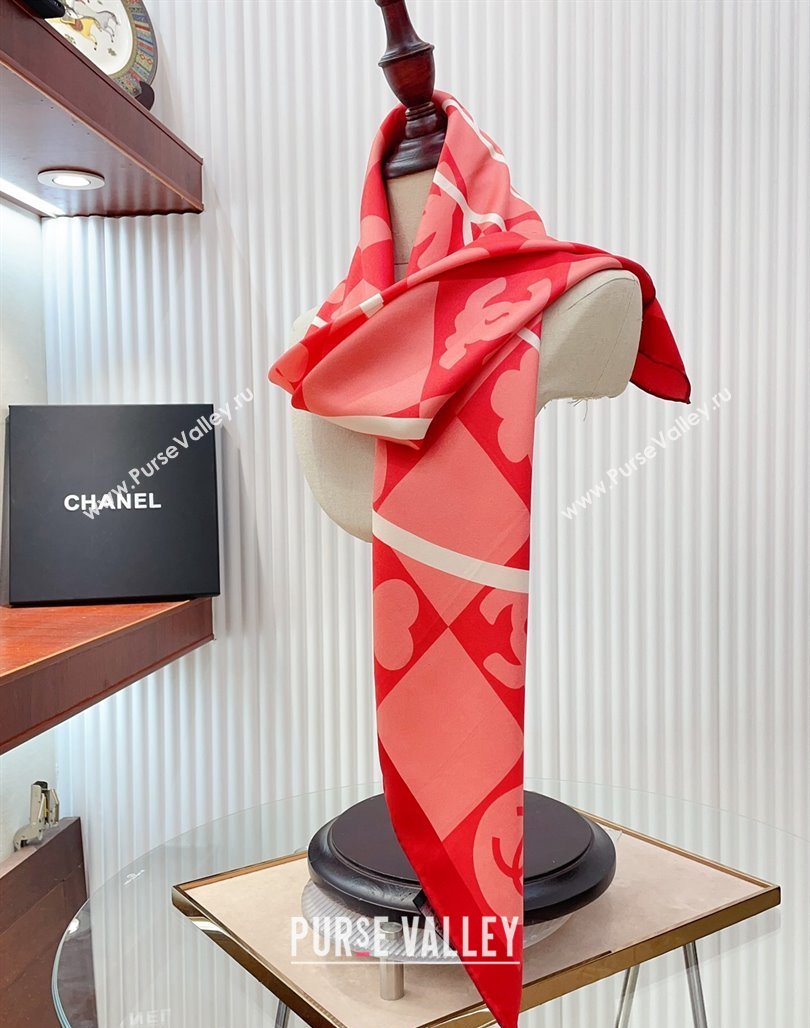 Chanel Silk Square Scarf 90x90cm Pink 2024 CH071001 (A-240710090)