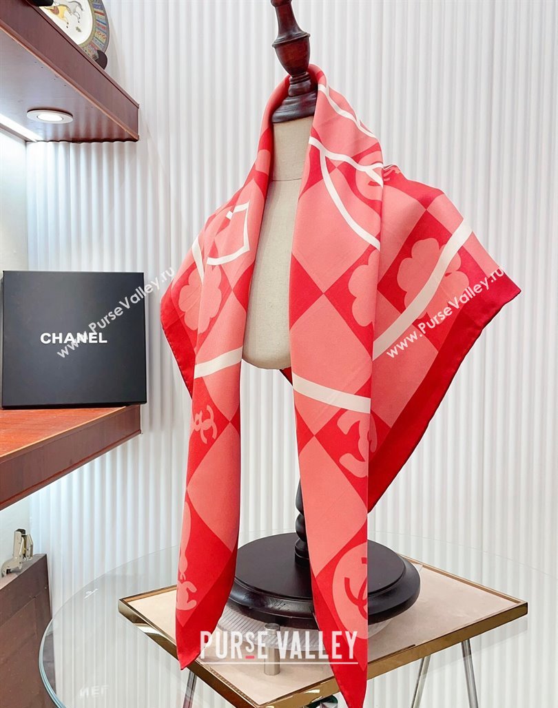 Chanel Silk Square Scarf 90x90cm Pink 2024 CH071001 (A-240710090)