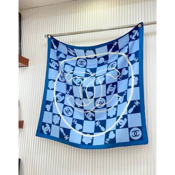 Chanel Silk Square Scarf 90x90cm Blue 2024 CH071001 (A-240710091)