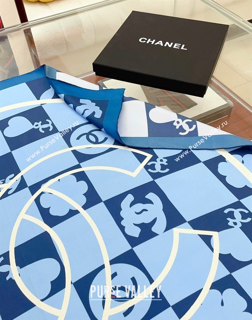 Chanel Silk Square Scarf 90x90cm Blue 2024 CH071001 (A-240710091)