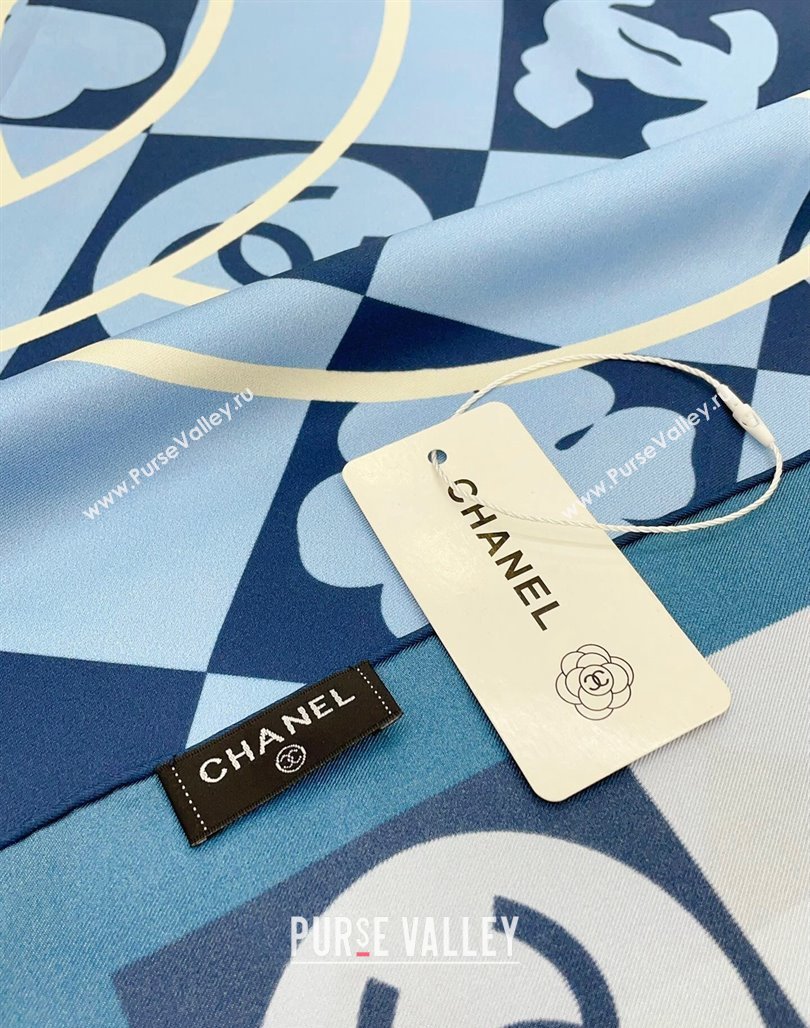 Chanel Silk Square Scarf 90x90cm Blue 2024 CH071001 (A-240710091)