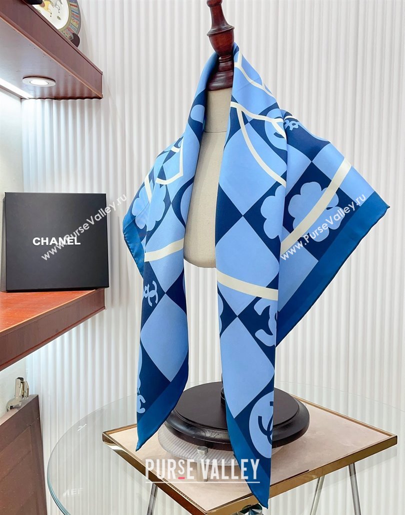 Chanel Silk Square Scarf 90x90cm Blue 2024 CH071001 (A-240710091)