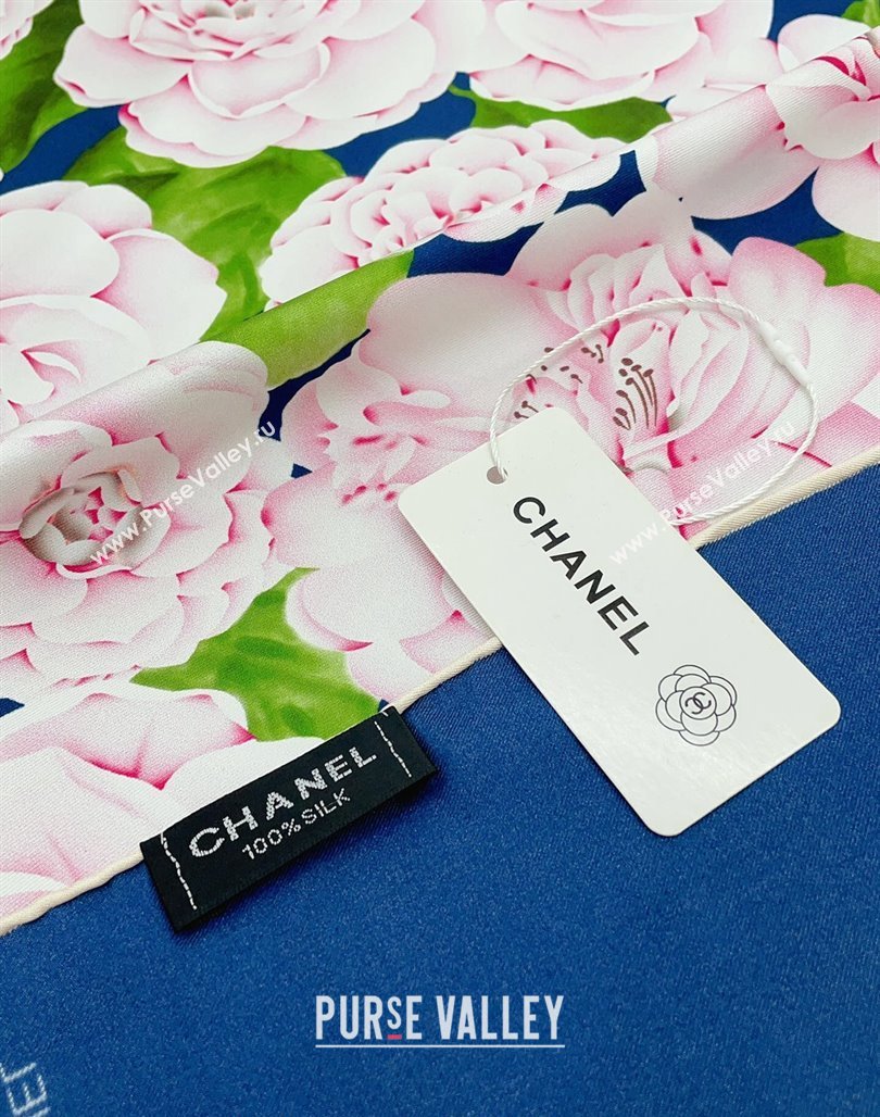 Chanel Flora Silk Square Scarf 90x90cm Blue 2024 CH0710 (A-240710092)