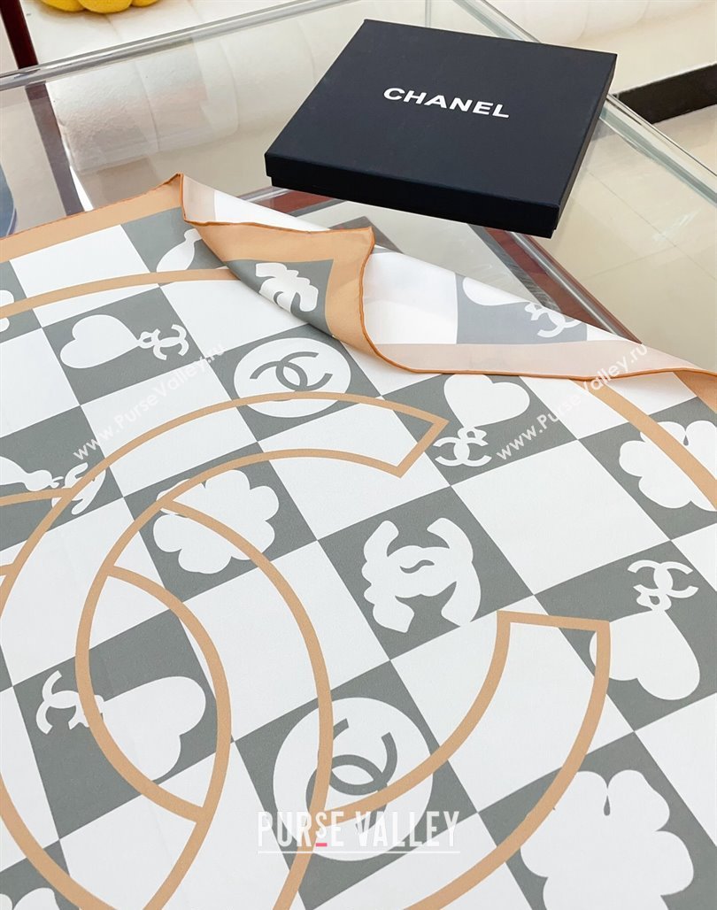 Chanel Silk Square Scarf 90x90cm White 2024 CH071001 (A-240710089)