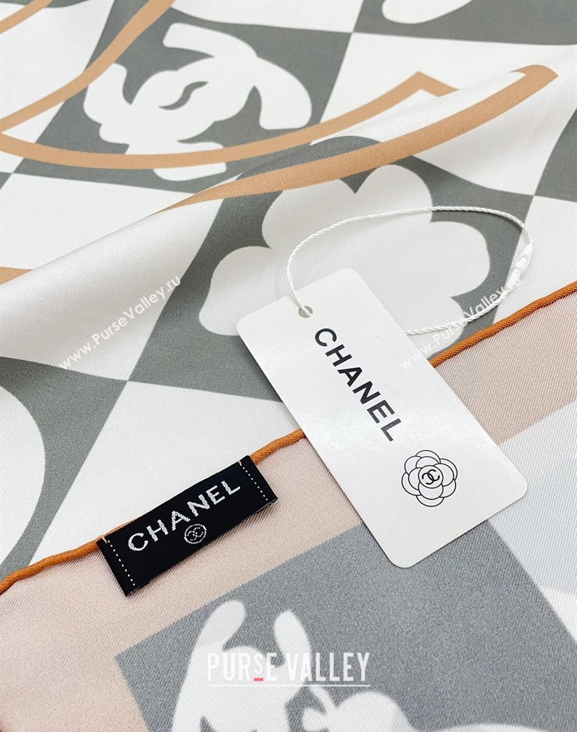 Chanel Silk Square Scarf 90x90cm White 2024 CH071001 (A-240710089)