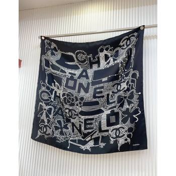 Chanel Silk Square Scarf 90x90cm Black 2024 CH071002 (A-240710096)