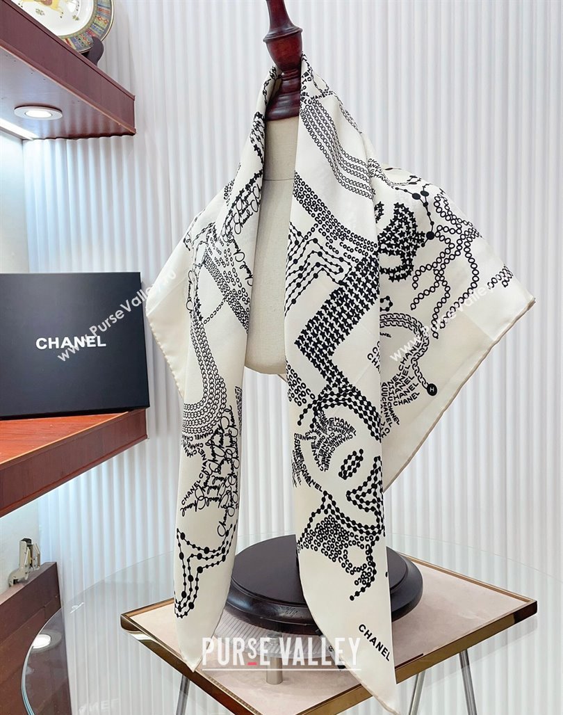 Chanel Silk Square Scarf 90x90cm White 2024 CH071002 (A-240710097)