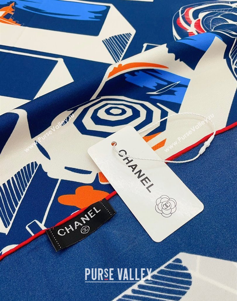 Chanel Silk Square Scarf 90x90cm Blue 2024 CH071003 (A-240710098)