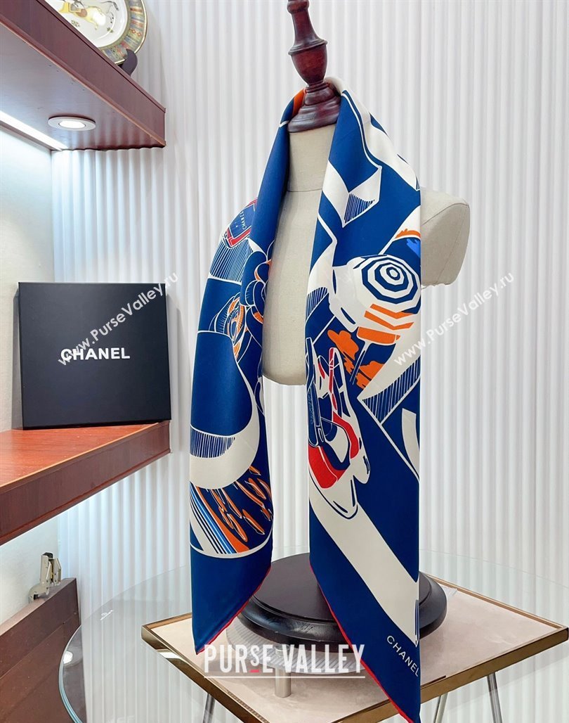 Chanel Silk Square Scarf 90x90cm Blue 2024 CH071003 (A-240710098)