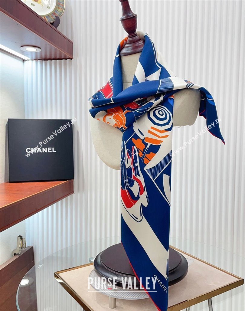 Chanel Silk Square Scarf 90x90cm Blue 2024 CH071003 (A-240710098)