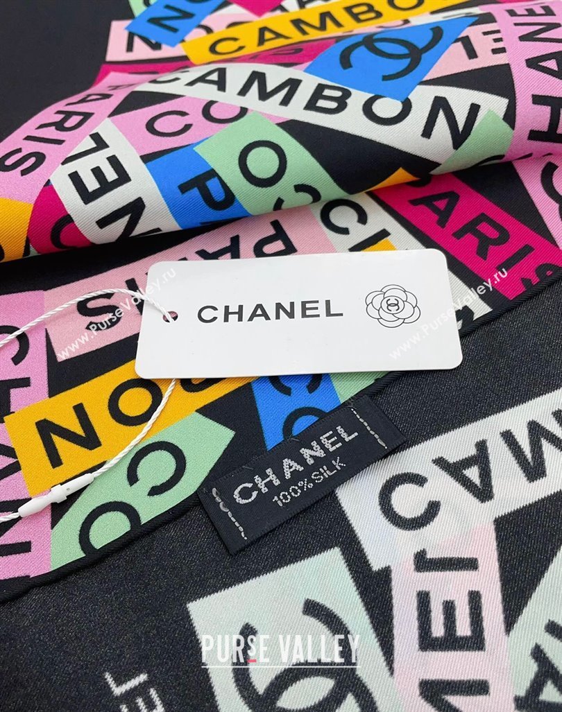 Chanel Silk Square Scarf 90x90cm Black 2024 AA9664 (A-240730129)