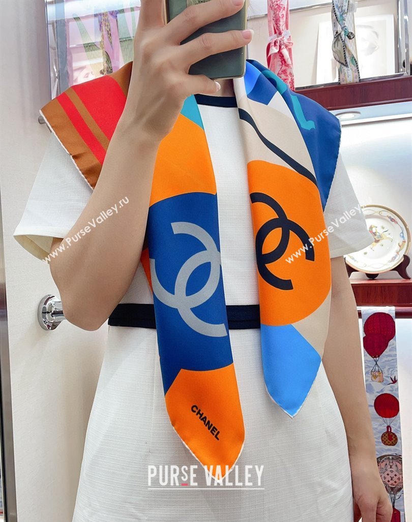 Chanel Silk Square Scarf 90x90cm Orange 2024 0730 (A-240730130)