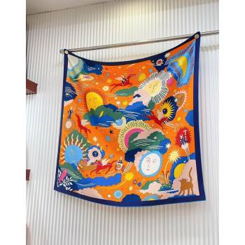 Hermes Helias Silk Square Scarf 90x90cm Blue 2024 0730 (A-240730133)