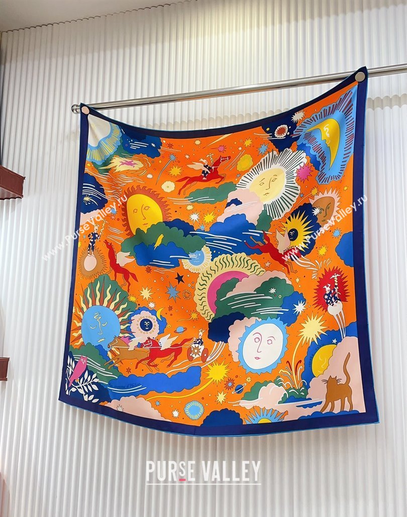 Hermes Helias Silk Square Scarf 90x90cm Blue 2024 0730 (A-240730133)