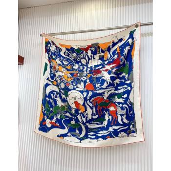 Hermes Rabbit Silk Square Scarf 90x90cm White 2024 0730 (A-240730134)