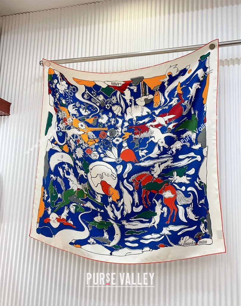 Hermes Rabbit Silk Square Scarf 90x90cm White 2024 0730 (A-240730134)