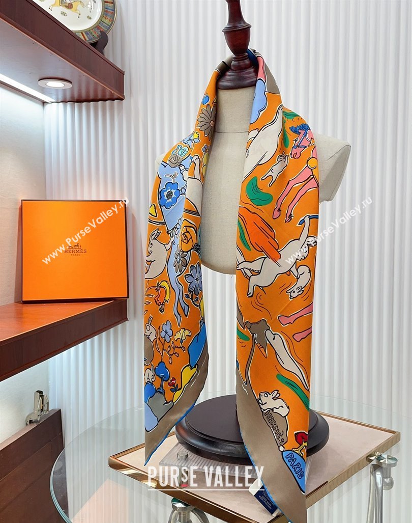 Hermes Rabbit Silk Square Scarf 90x90cm Grey 2024 0730 (A-240730135)