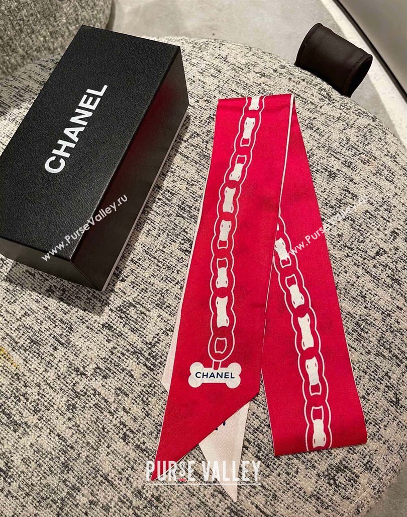 Chanel Dog Silk Bandeau Scarf 6x120cm Red 2024 0730 (A-240730126)