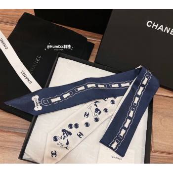 Chanel Dog Silk Bandeau Scarf 6x120cm Blue 2024 0730 (A-240730127)