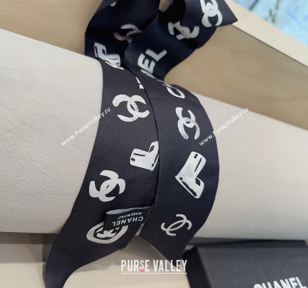 Chanel Print Silk Bandeau Scarf 6x120cm Black 2024 CH082105 (XMN-240821073)