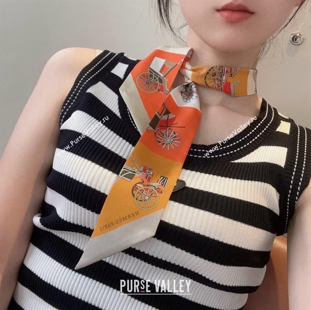 Hermes Voitures Exquises Twilly Silk Bandeau Scarf 5x86cm Grey 2024 (XMN-240821077)