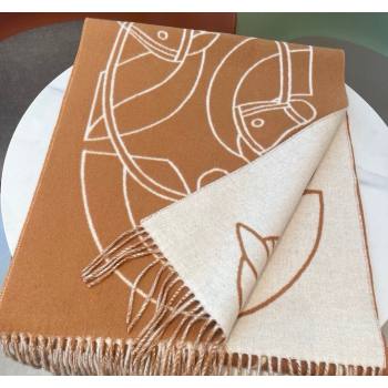 Hermes Entrelaces Equestres Cashmere Long Scarf 40x195cm Brown 2024 (A-240821081)