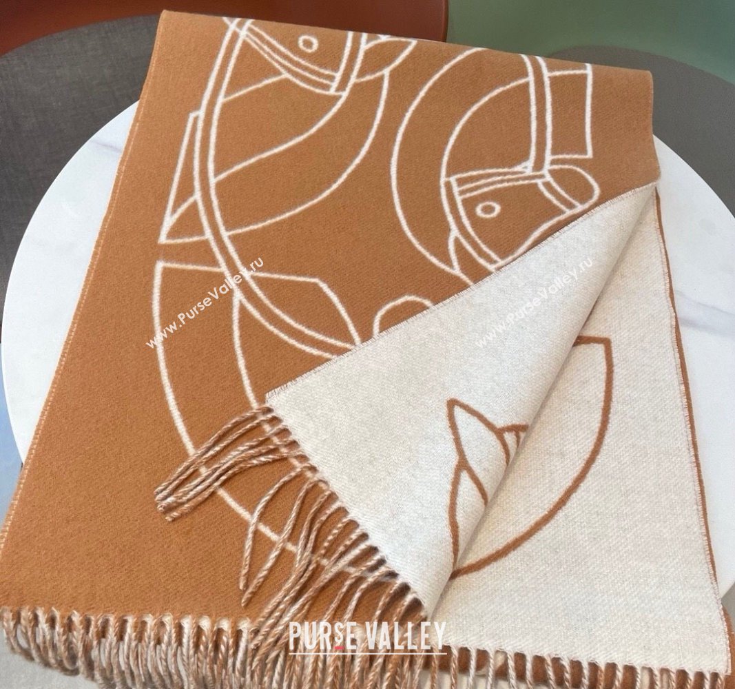 Hermes Entrelaces Equestres Cashmere Long Scarf 40x195cm Brown 2024 (A-240821081)