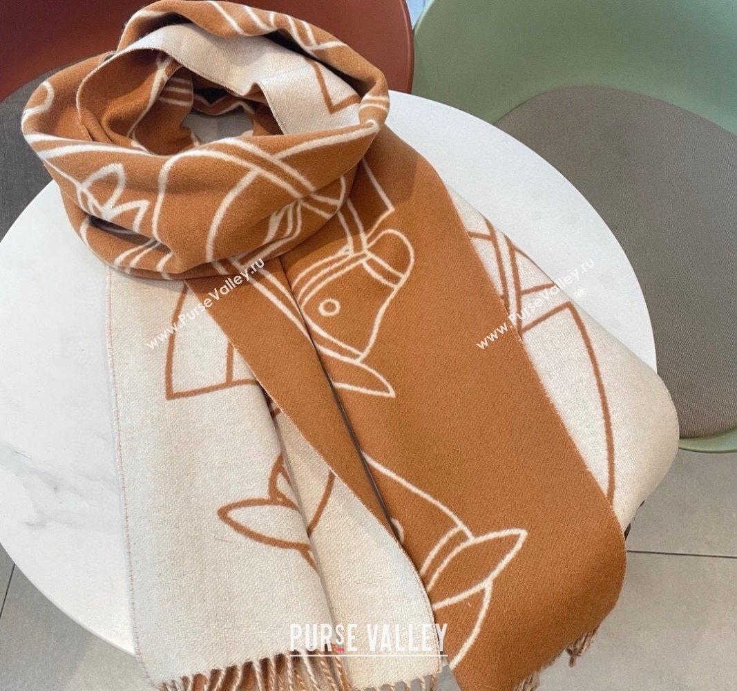 Hermes Entrelaces Equestres Cashmere Long Scarf 40x195cm Brown 2024 (A-240821081)