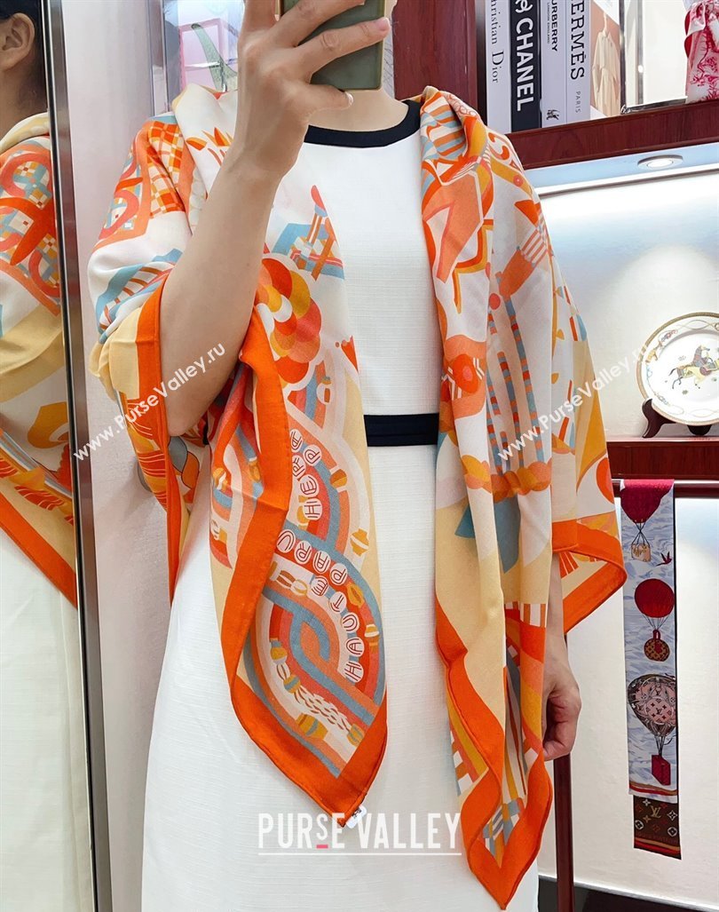 Hermes Haute Parure Cashmere Shawl Scarf 135cm Orange 2024 (A-240821084)