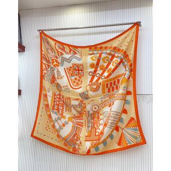 Hermes Haute Parure Cashmere Shawl Scarf 135cm Orange 2024 (A-240821084)