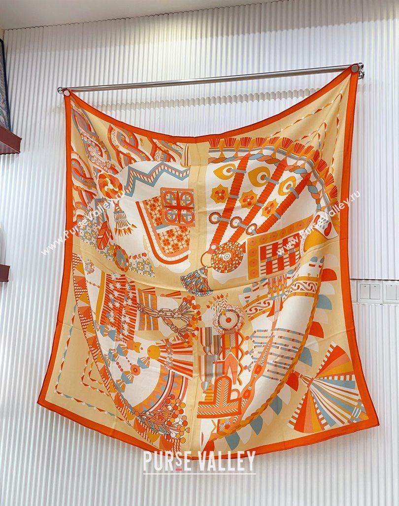 Hermes Haute Parure Cashmere Shawl Scarf 135cm Orange 2024 (A-240821084)