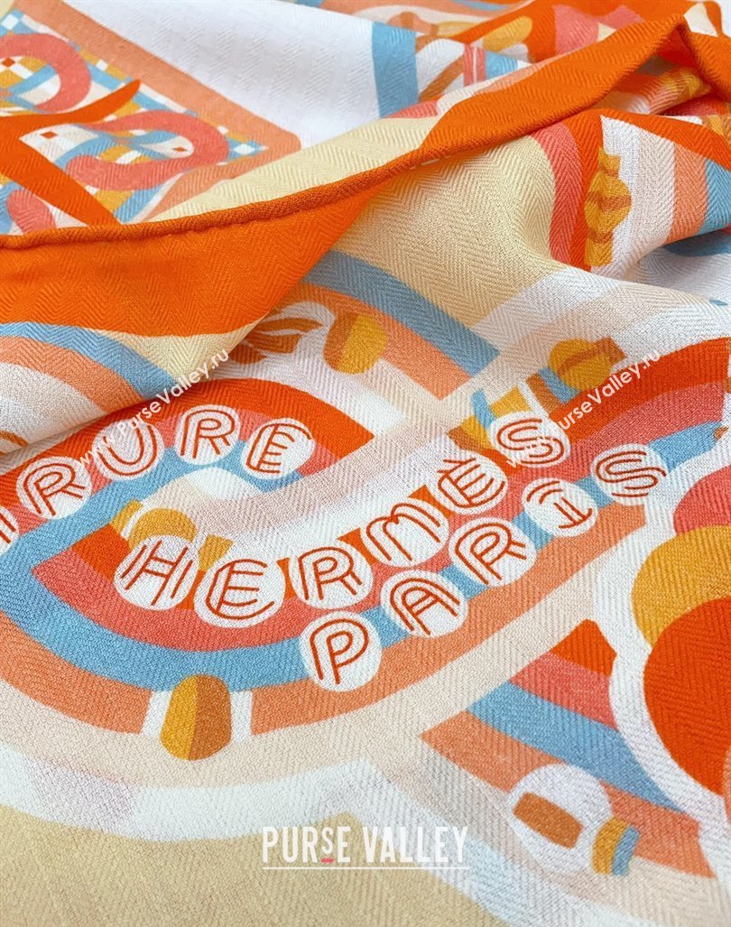 Hermes Haute Parure Cashmere Shawl Scarf 135cm Orange 2024 (A-240821084)