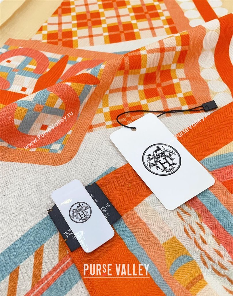 Hermes Haute Parure Cashmere Shawl Scarf 135cm Orange 2024 (A-240821084)