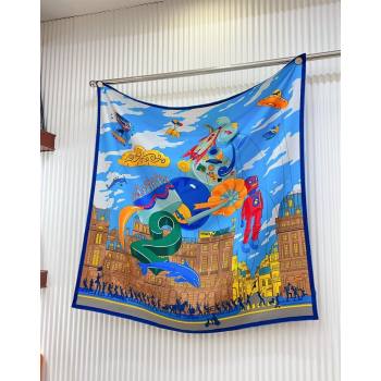 Hermes Parade Silk Sqaure Scarf 90x90cm Blue 2024 (A-240821092)