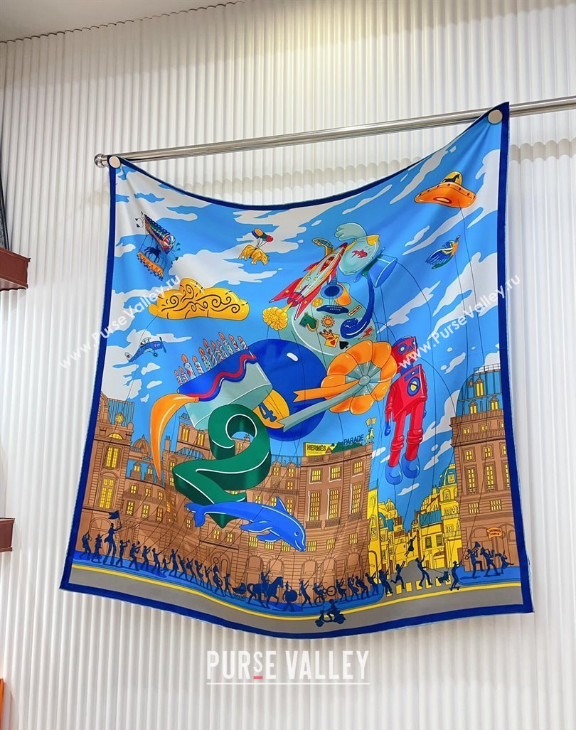 Hermes Parade Silk Sqaure Scarf 90x90cm Blue 2024 (A-240821092)