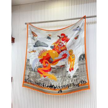 Hermes Parade Silk Sqaure Scarf 90x90cm Orange 2024 (A-240821093)