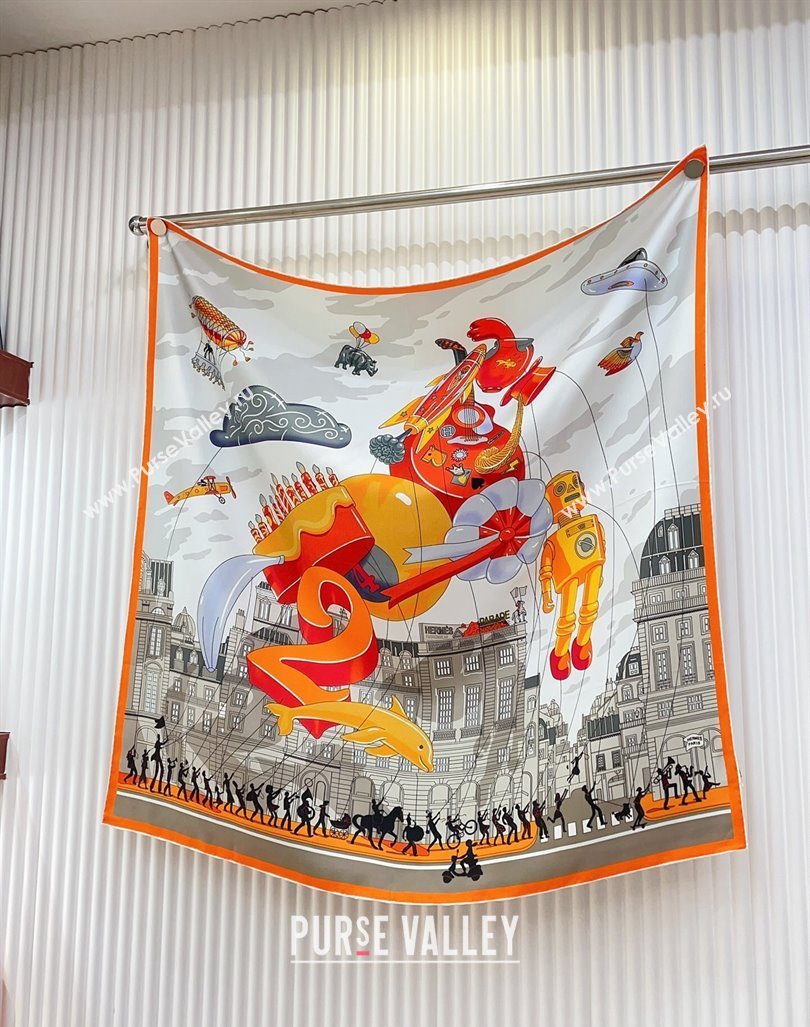 Hermes Parade Silk Sqaure Scarf 90x90cm Orange 2024 (A-240821093)