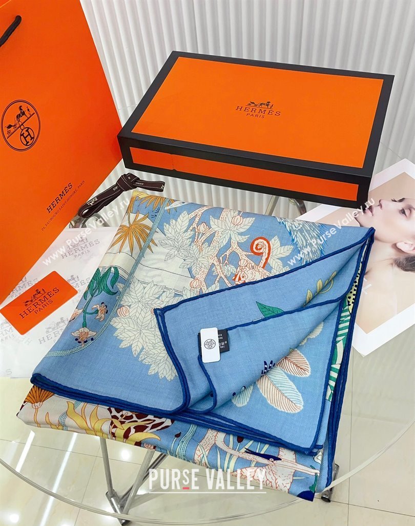 Hermes Precious Paradise Cashmere Shawl Scarf 140cm Light Blue 2024 (A-240821096)