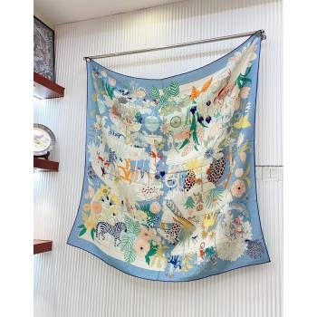 Hermes Precious Paradise Cashmere Shawl Scarf 140cm Light Blue 2024 (A-240821096)