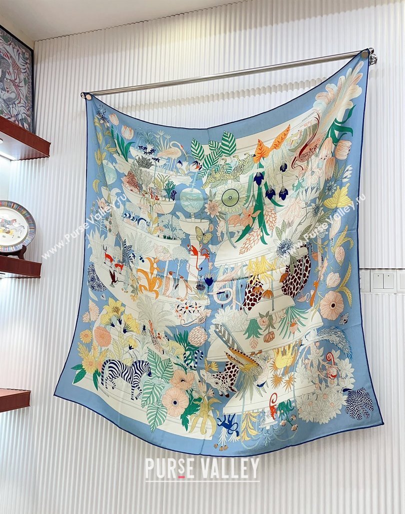 Hermes Precious Paradise Cashmere Shawl Scarf 140cm Light Blue 2024 (A-240821096)